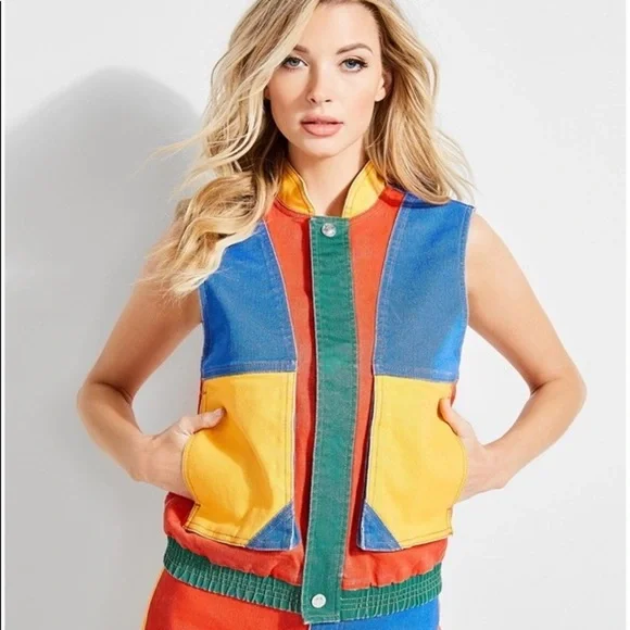 New GUESS x J BALVIN Colorblocked Denim Vest - Picture 2 of 5